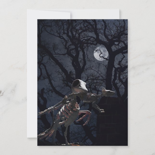 Raven and Rat Skeleton in Moonlight Invitation (Front)