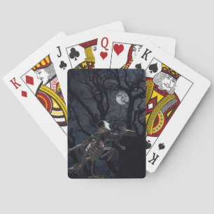 Raven and Rat Skeleton in Moonlight Playing Cards