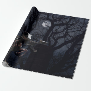 Raven and Rat Skeleton in Moonlight Wrapping Paper