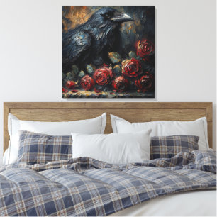 Raven and Red Roses Gothic Art Canvas Print