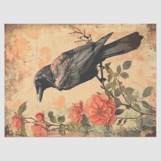 Raven and Roses Decoupage Tissue Paper (Front)