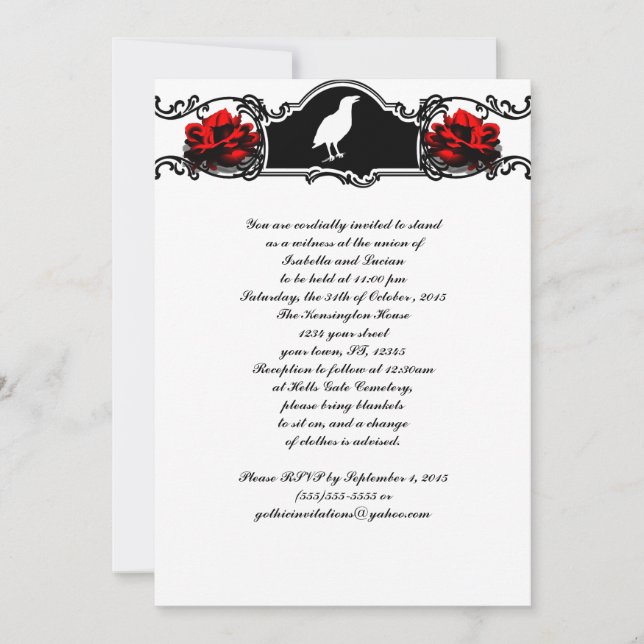 Raven and Roses Goth Wedding Invitation (Front)