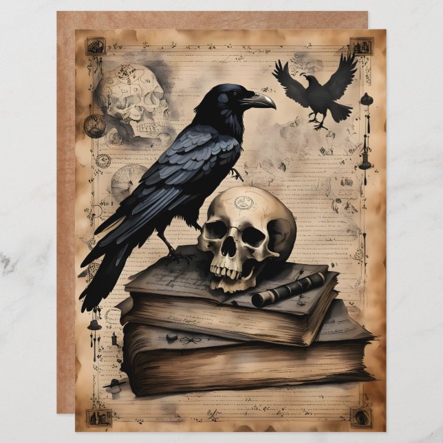 Raven and Skull Magic Scrapbook Paper (Front/Back)
