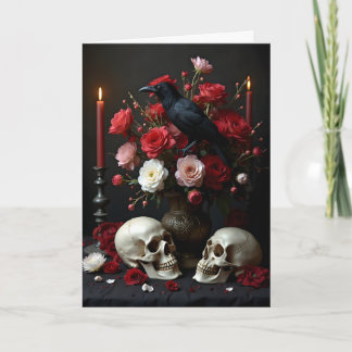 Raven and Skulls with Bouquet Friend Birthday Card