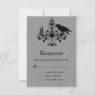Raven and Spider Damask Grey Linen RSVP Card