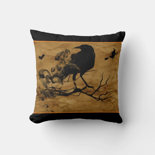 Raven and Witch Spooky Cushion (Front)