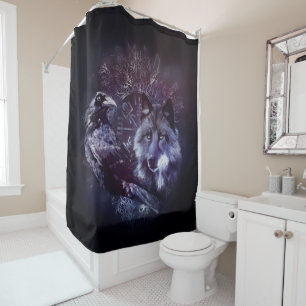 Raven and Wolf - Vegvisir and Tree of life Shower Curtain