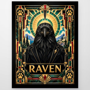 Raven, Art Deco Wildlife Postcard