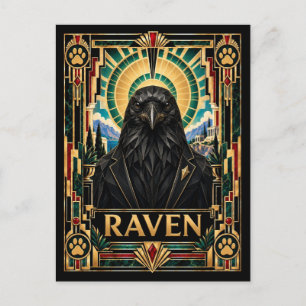 Raven, Art Deco Wildlife Postcard