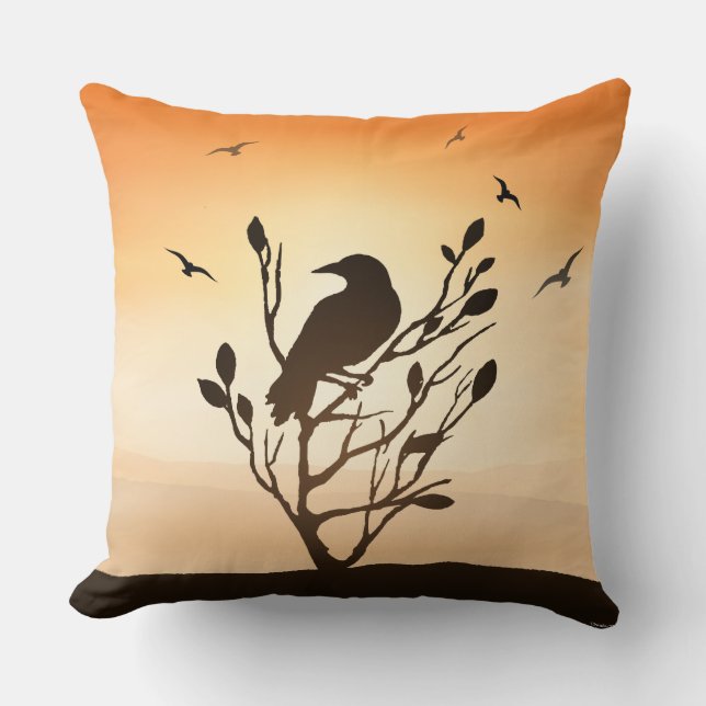 Raven at sunset throw pillow (Front)
