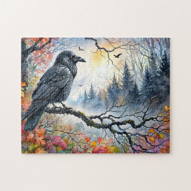 Raven Autumn Watercolor Art Jigsaw Puzzle (Horizontal)