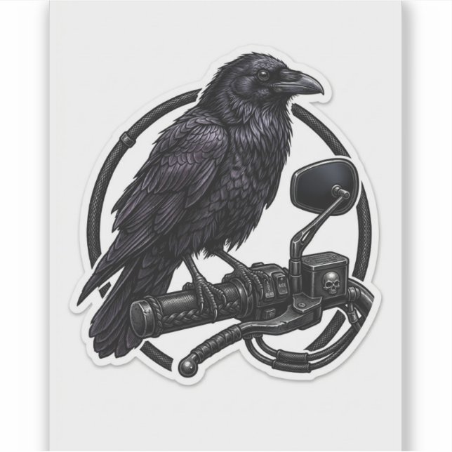 Raven Biker Sticker — Gothic Motorcycle Handlebar  (Front)