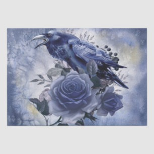 Raven Bird Blue Rose Whimsical Decoupage Tissue Paper