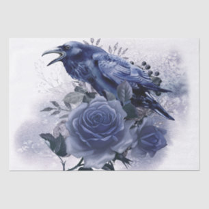 Raven Bird Blue Rose Whimsical Decoupage Tissue Paper