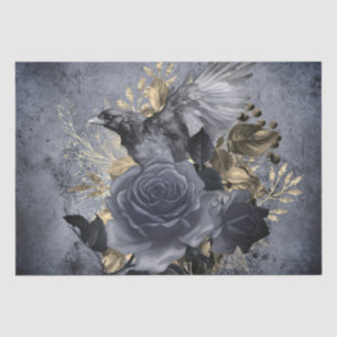 Raven Bird Gold Blue/Black Rose Whimsical Tissue P Paper