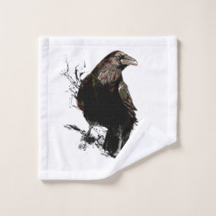 Raven Bird Graphic Art Wildlife Animal Art Wash Cloth