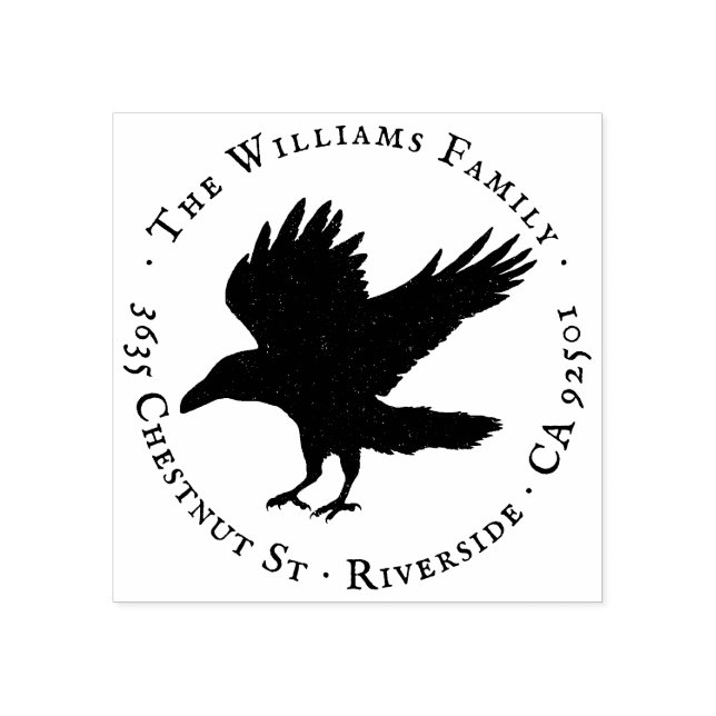 Raven Bird Grunge Self Inking Return Address Rubber Stamp (Imprint)