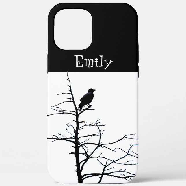 Raven Bird Modern Line Drawing Art Custom Name  Case-Mate iPhone Case (Back)
