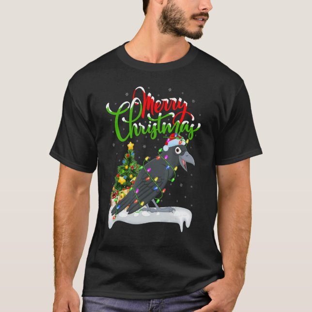 Raven Bird   Xmas Decorations Santa Raven Christma T-Shirt (Front)