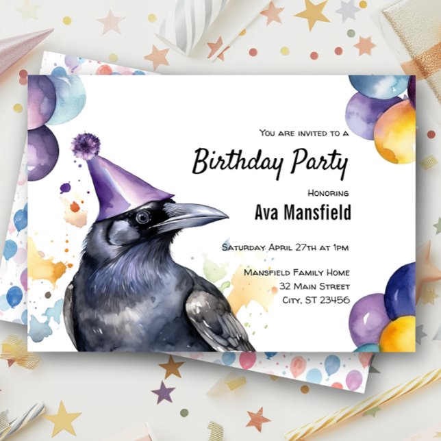 Raven Black Bird Crow Dark Mystical Birthday Party Invitation (Creator Uploaded)