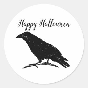 Raven Black Bird Halloween Spooky Painting Art Classic Round Sticker