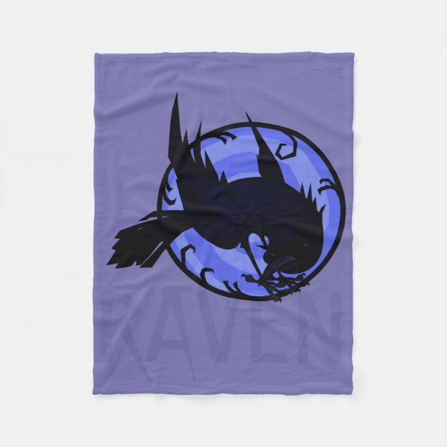 RAVEN BLACK BIRD ILLUSTRATION FLEECE BLANKET (Front)