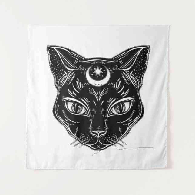 Raven Black Cat Design Backdrop Tapestry (Front)