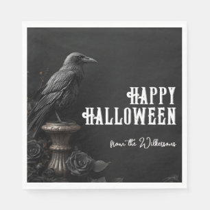 Raven & Black Rose Gothic Halloween Custom Name Napkin