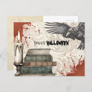 Raven   Books   Halloween Candle Holiday Postcard