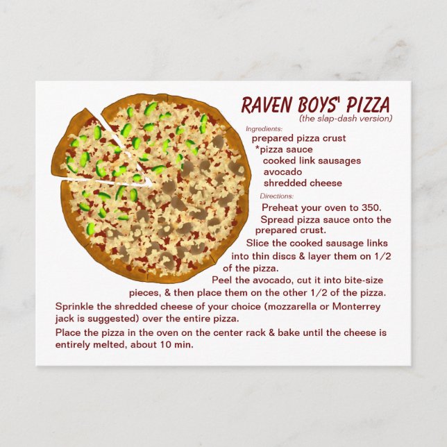 Raven Boys' Pizza Recipe Postcard (Front)