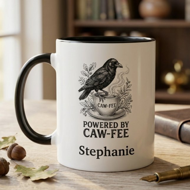 Raven Caw-Fee Gothic Bird Art Office Gift Mug (Funny raven coffee mug)