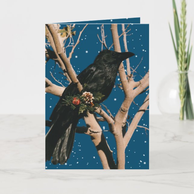Raven Christmas Holiday Nature Bird Animal Crow Card (Front)