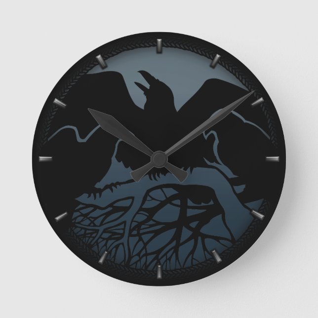 Raven Clock Native Raven Art Wall Clock Bird Gift (Front)