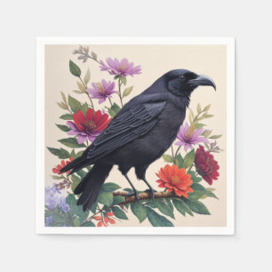 Raven Colorful Floral Art Napkin