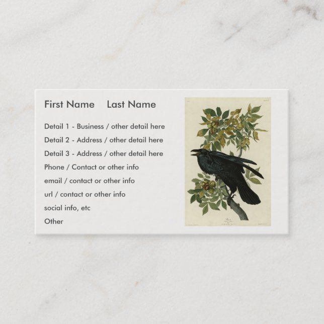 Raven (Common Raven) from Audubon Birds of America Business Card (Front)