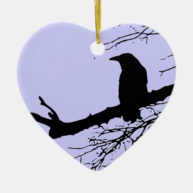 Raven Cracked Heart Ceramic Ornament (Front)