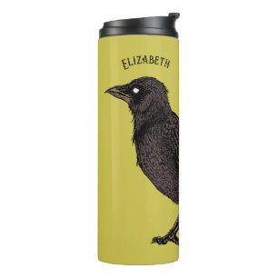 Raven Creepy Crow Bright Gothic Ink Art Name Thermal Tumbler