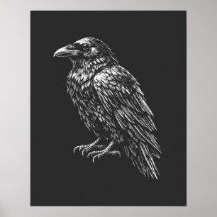 Raven Crest Monochrome Sketch Poster