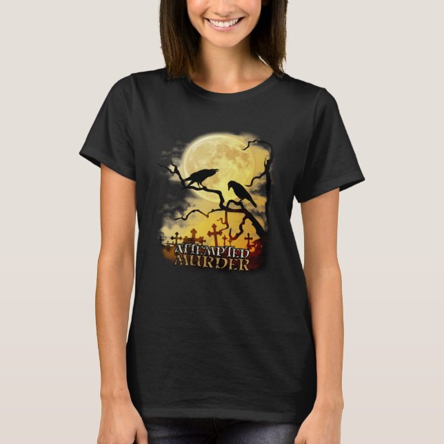 Raven Crow Attempted Murder Retro Moon Wiccan Paga T-Shirt (Front)