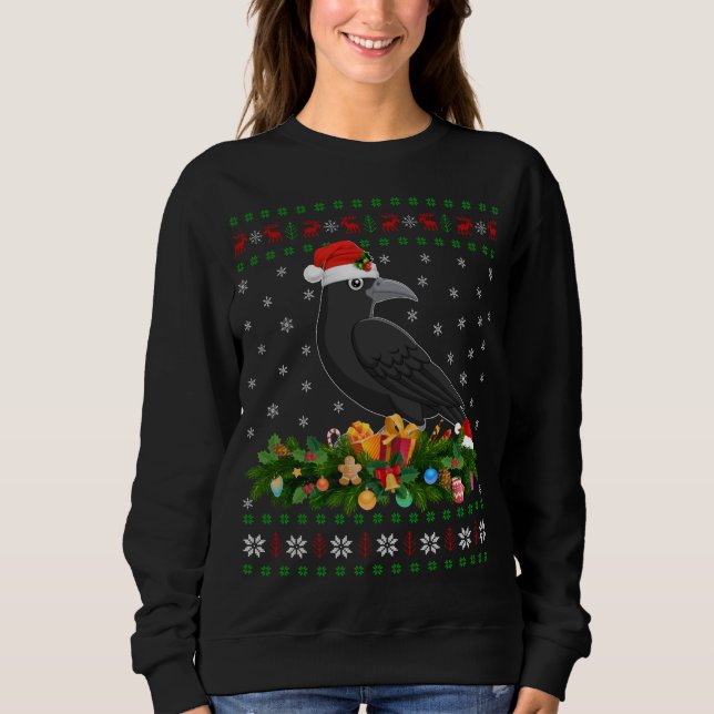 Raven Crow Bird Lover Xmas Santa Hat Ugly Crow Chr Sweatshirt (Front)