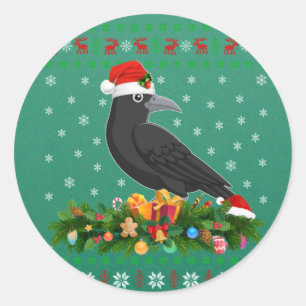 Raven Crow Bird Lover Xmas Santa Hat Ugly Crow Classic Round Sticker
