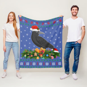 Raven Crow Bird Lover Xmas Santa Hat Ugly Crow Fleece Blanket