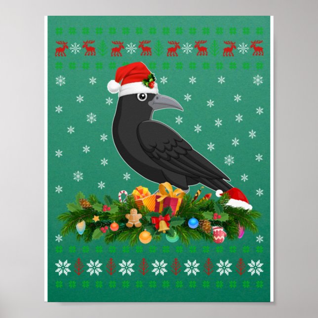 Raven Crow Bird Lover Xmas Santa Hat Ugly Crow Poster (Front)
