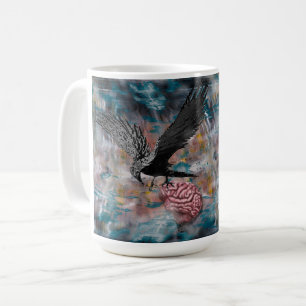 Raven Crow Black Bird Brain Abstract Surreal Art Coffee Mug