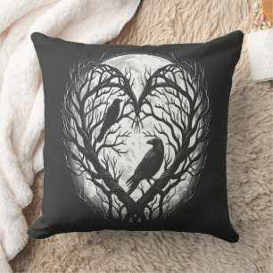 Raven Crow Heart Tree Cushion