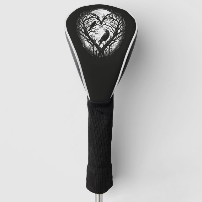Raven Crow Heart Tree  Golf Head Cover (Front)