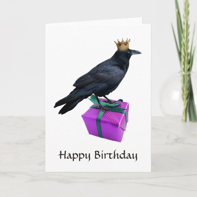 Raven Crown Present Birthday Card (Front)
