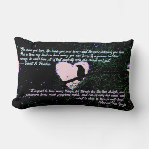 Raven Dark Love Cracked Glowing Heart with Quotes Lumbar Cushion
