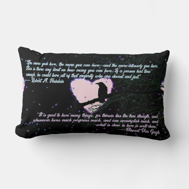 Raven Dark Love Cracked Glowing Heart with Quotes Lumbar Cushion (Front)
