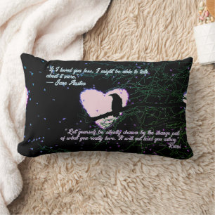 Raven Dark Love Cracked Glowing Heart with Quotes Lumbar Cushion